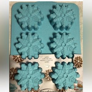 Trudeau Silicone 6ct Snowflake Jumbo CUPCAKE Baking Pan Mold Blue 12 x 9